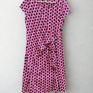 Talbot's Faux Wrap Dress Geometric Print Size M Black, Pink, White